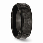 Chisel Stainless Steel 8mm Black Ip-plated Hammered/polished Beveled Edge Wedding Band
