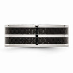 Chisel Stainless Steel 8mm Double Row Black Carbon Fiber Inlay Polished Wedding Band