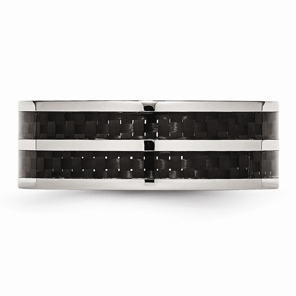 Chisel Stainless Steel 8mm Double Row Black Carbon Fiber Inlay Polished Wedding Band