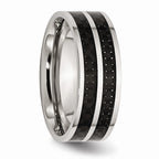 Chisel Stainless Steel 8mm Double Row Black Carbon Fiber Inlay Polished Wedding Band