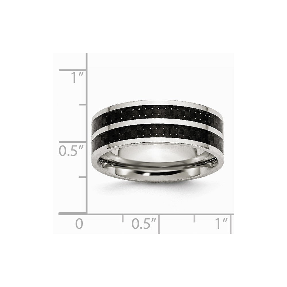 Chisel Stainless Steel 8mm Double Row Black Carbon Fiber Inlay Polished Wedding Band