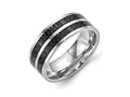 Chisel Stainless Steel 8mm Double Row Black Carbon Fiber Inlay Polished Wedding Band