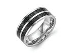 Chisel Stainless Steel 8mm Double Row Black Carbon Fiber Inlay Polished Wedding Band