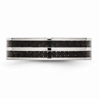 Chisel Stainless Steel 6mm Double Row Black Carbon Fiber Inlay Polished Wedding Band