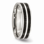Chisel Stainless Steel 6mm Double Row Black Carbon Fiber Inlay Polished Wedding Band