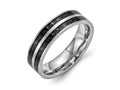 Chisel Stainless Steel 6mm Double Row Black Carbon Fiber Inlay Polished Wedding Band