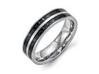 Chisel Stainless Steel 6mm Double Row Black Carbon Fiber Inlay Polished Wedding Band