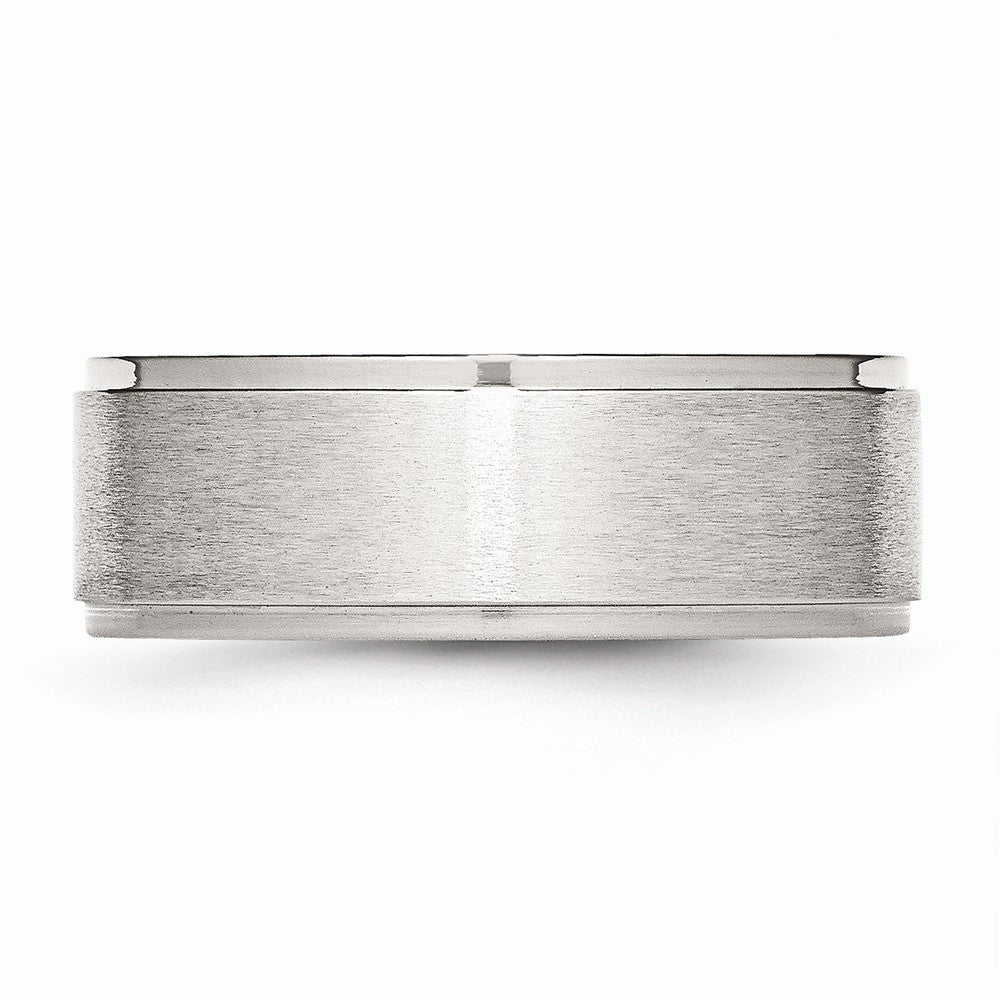 Chisel Stainless Steel Ridged Edge 8mm Brushed And Polished Wedding Band