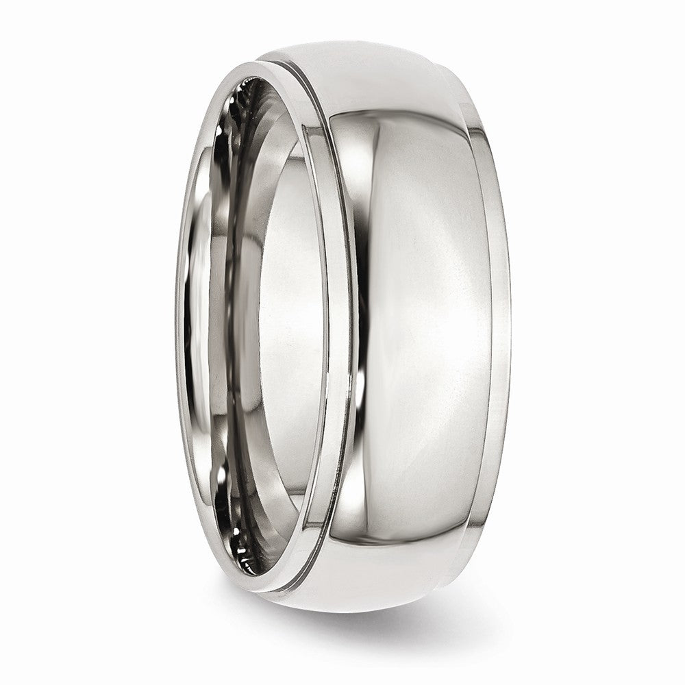 Chisel Stainless Steel Ridged Edge 8mm Polished Wedding Band
