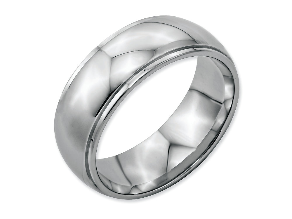 Chisel Stainless Steel Ridged Edge 8mm Polished Wedding Band
