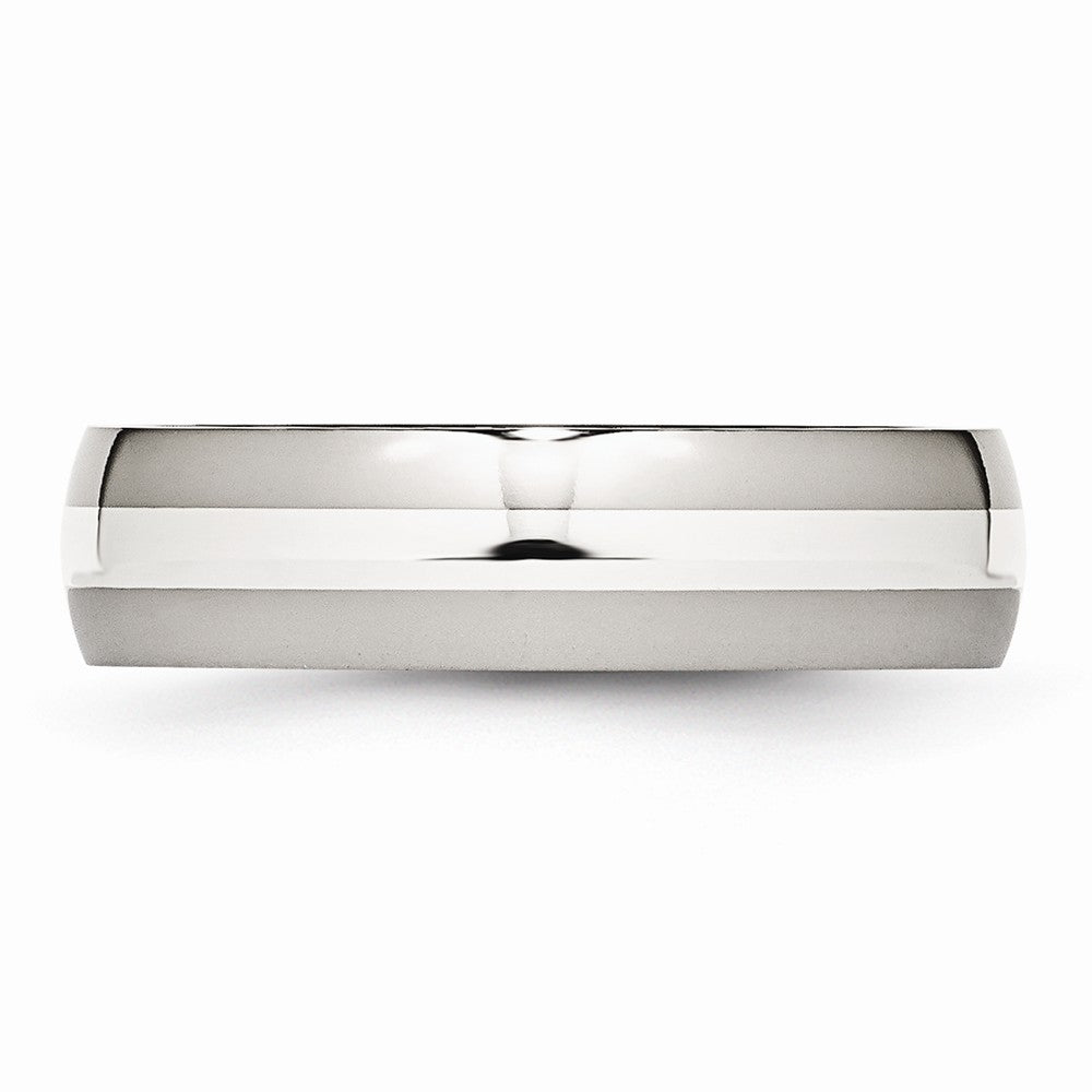 Chisel Stainless Steel Sterling Silver Inlay 6mm Polished Wedding Band
