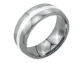 Chisel Stainless Steel Sterling Silver Inlay 8mm Polished Wedding Band