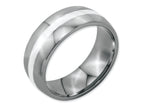 Chisel Stainless Steel Sterling Silver Inlay 8mm Polished Wedding Band
