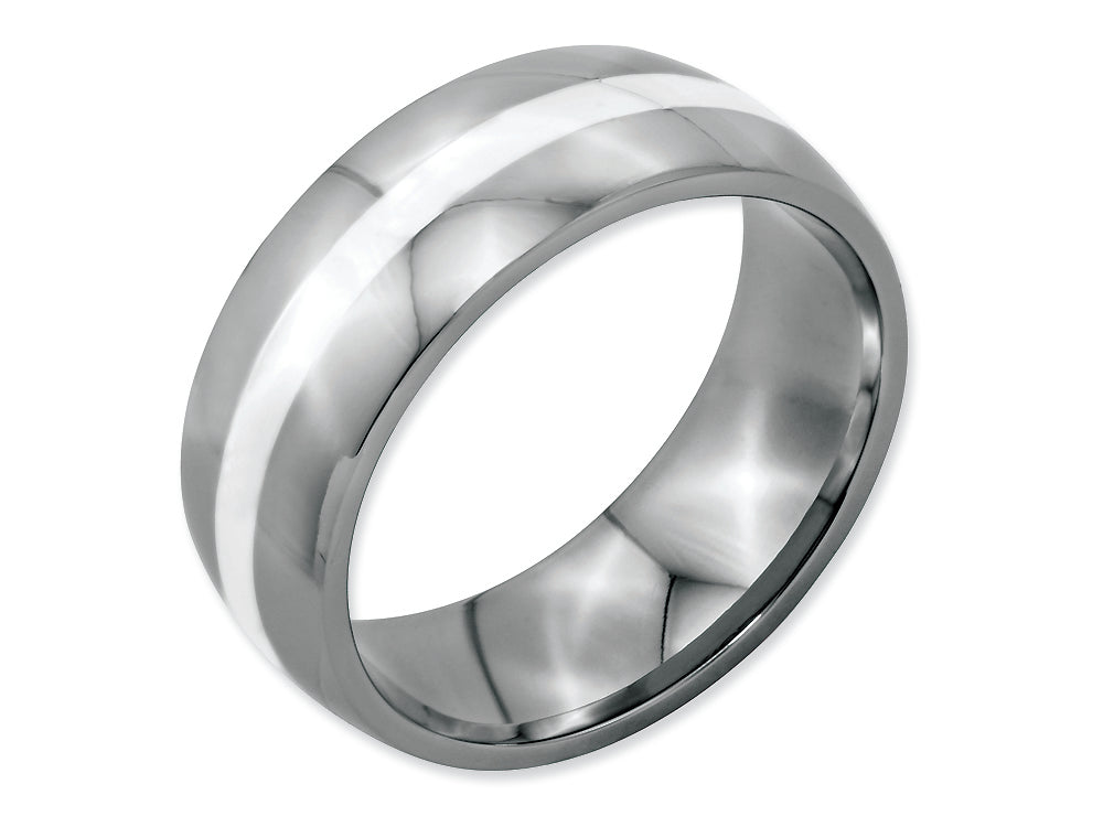 Chisel Stainless Steel Sterling Silver Inlay 8mm Polished Wedding Band