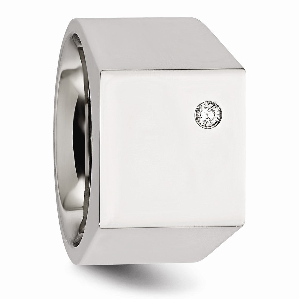 Chisel Stainless Steel Polished CZ Signet Ring