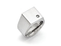 Chisel Stainless Steel Polished CZ Signet Ring
