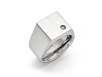 Chisel Stainless Steel Polished CZ Signet Ring