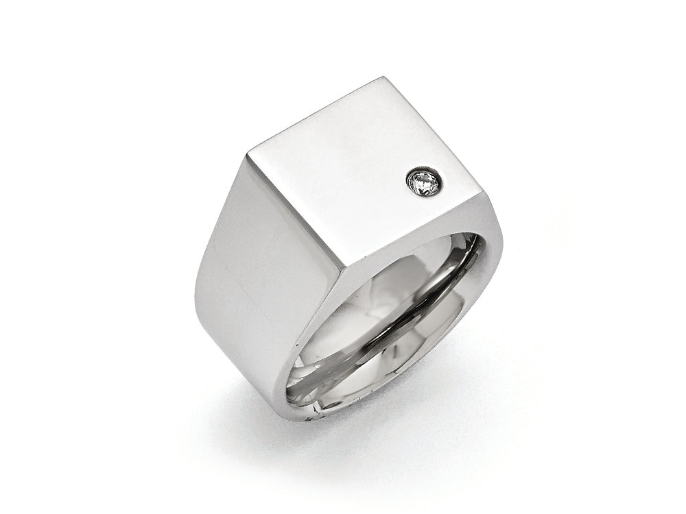 Chisel Stainless Steel Polished CZ Signet Ring