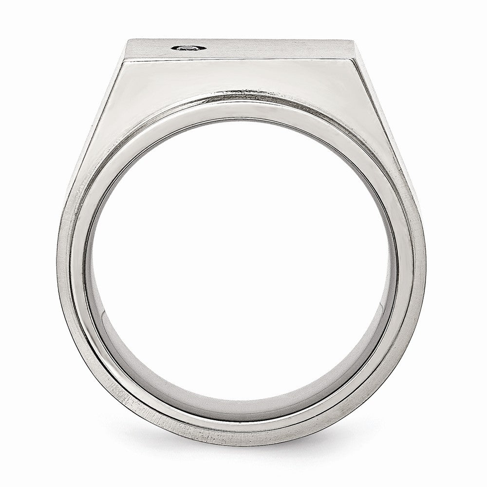 Chisel Stainless Steel Polished And Brushed CZ Signet Ring