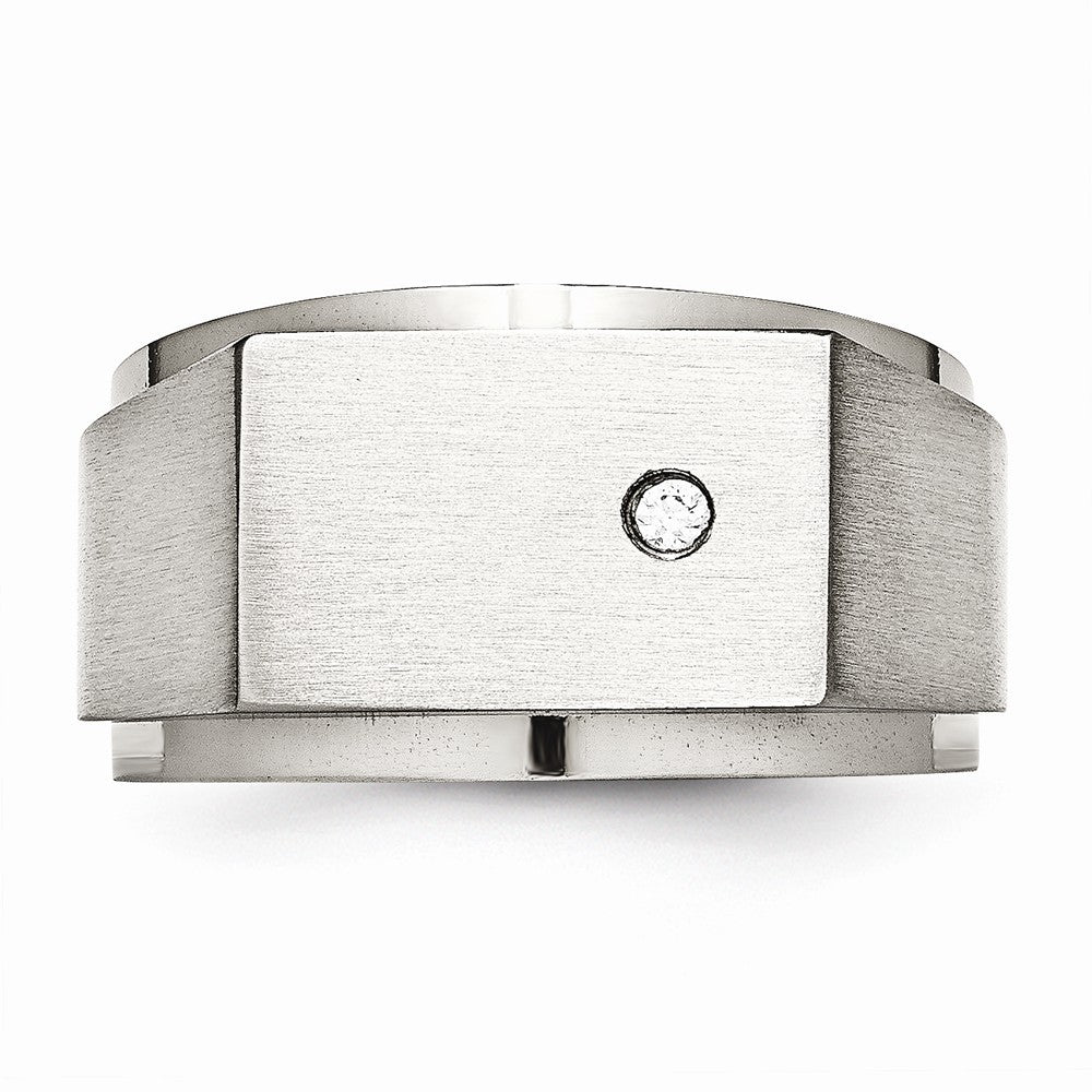 Chisel Stainless Steel Polished And Brushed CZ Signet Ring