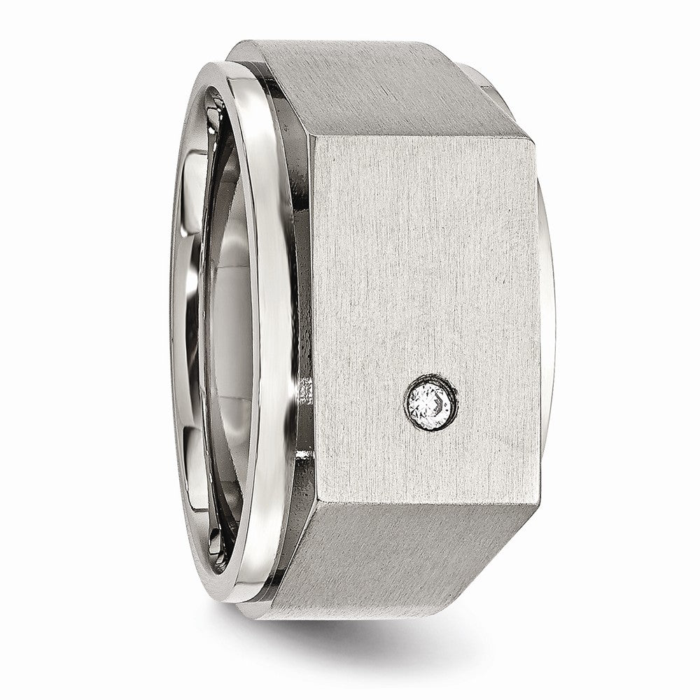 Chisel Stainless Steel Polished And Brushed CZ Signet Ring