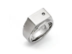 Chisel Stainless Steel Polished And Brushed CZ Signet Ring