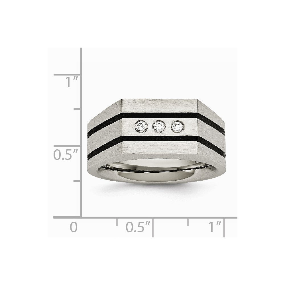 Chisel Stainless Steel Brushed Black Ip-plated CZs Ring