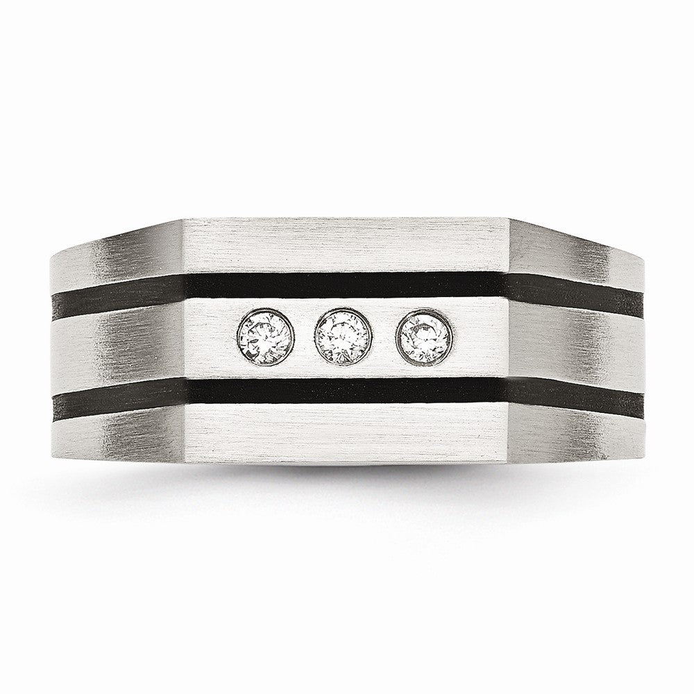 Chisel Stainless Steel Brushed Black Ip-plated CZs Ring