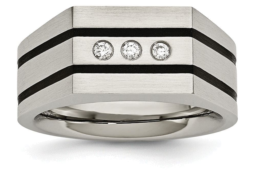 Chisel Stainless Steel Brushed Black Ip-plated CZs Ring