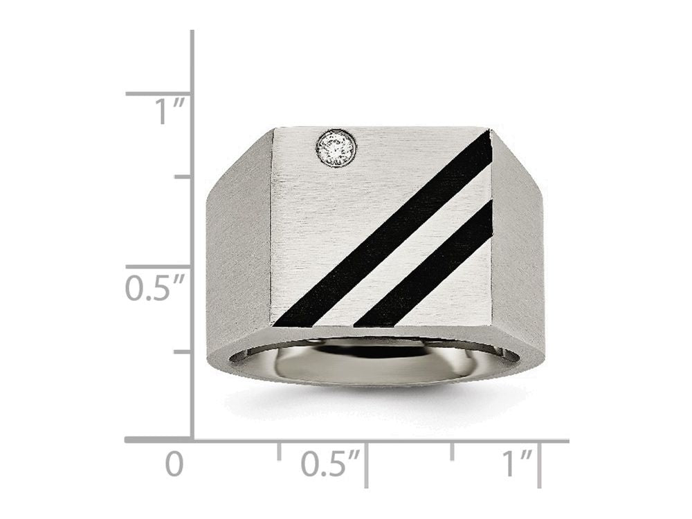Chisel Stainless Steel Brushed Black Ip-plated CZ Ring