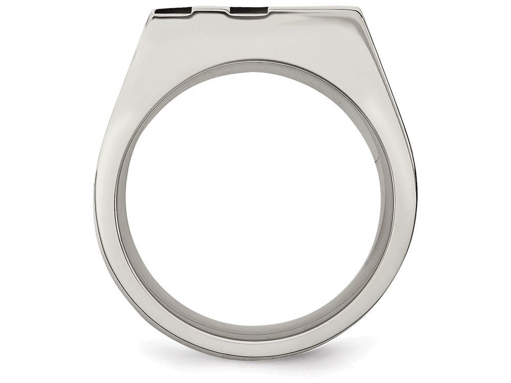 Chisel Stainless Steel Brushed Black Ip-plated CZ Ring