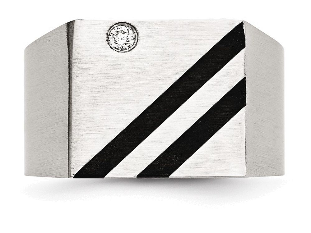 Chisel Stainless Steel Brushed Black Ip-plated CZ Ring