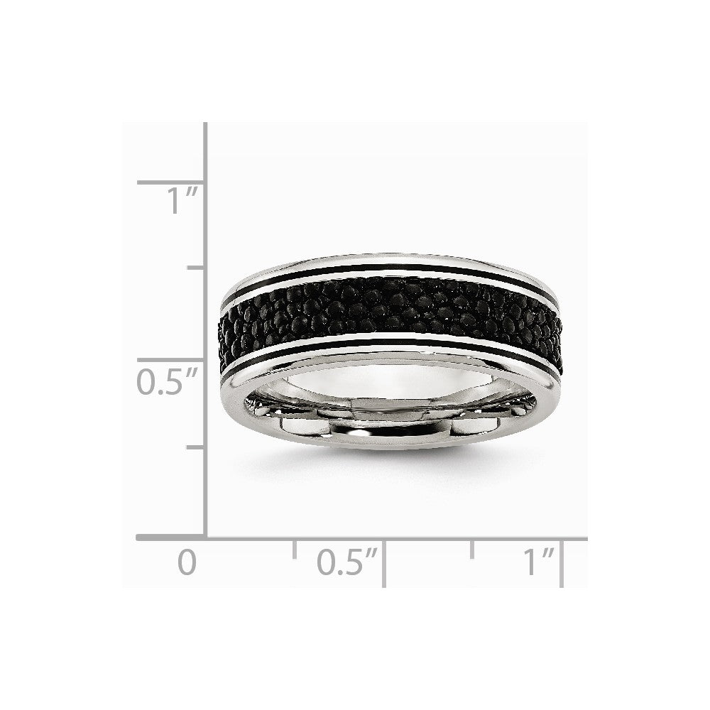 Chisel Stainless Steel Polished Grooved/genuine Stingray Textured  8mm Ring