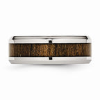 Chisel Stainless Steel Polished Wood Inlay Enameled 8.00mm Ring