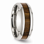 Chisel Stainless Steel Polished Wood Inlay Enameled 8.00mm Ring