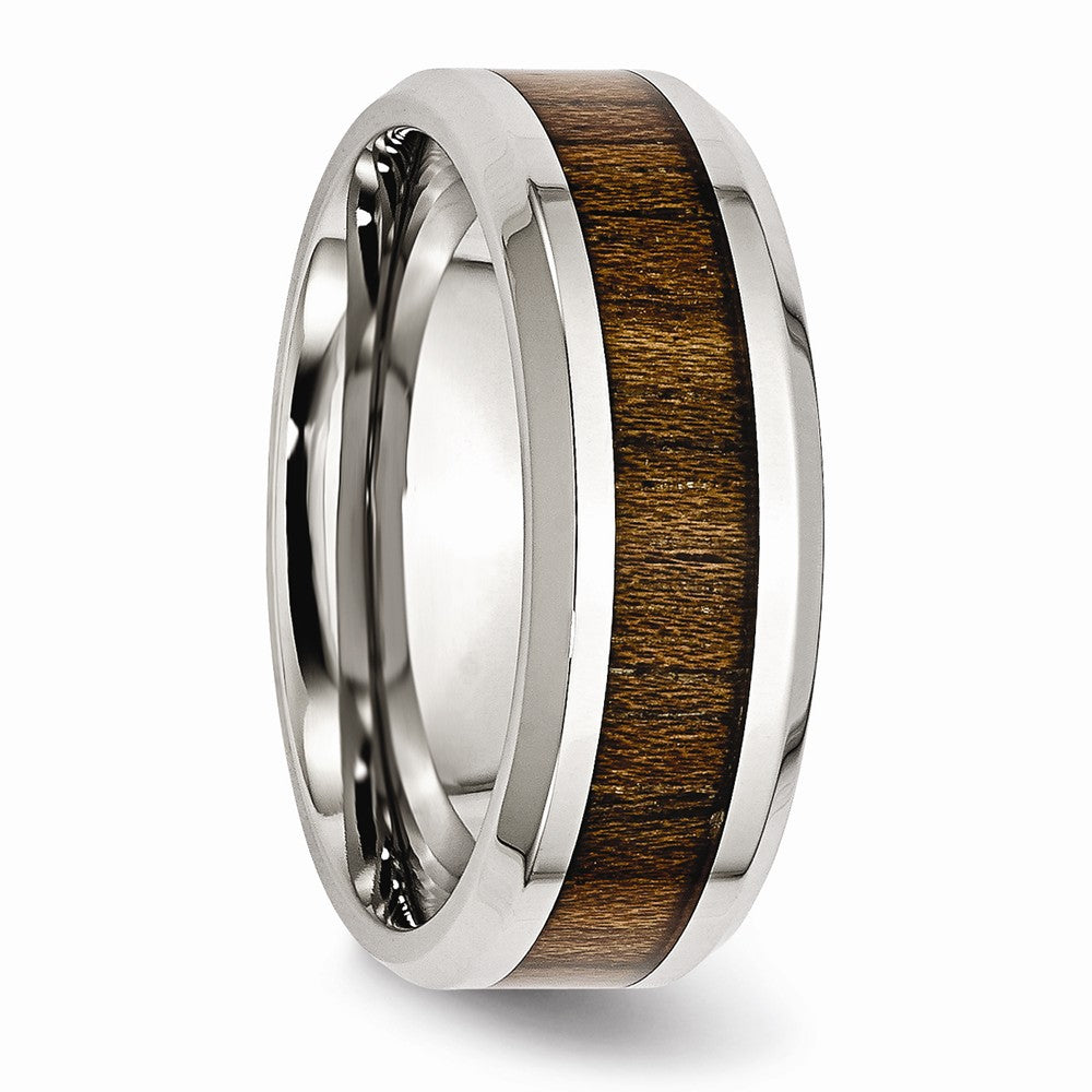 Chisel Stainless Steel Polished Wood Inlay Enameled 8.00mm Ring