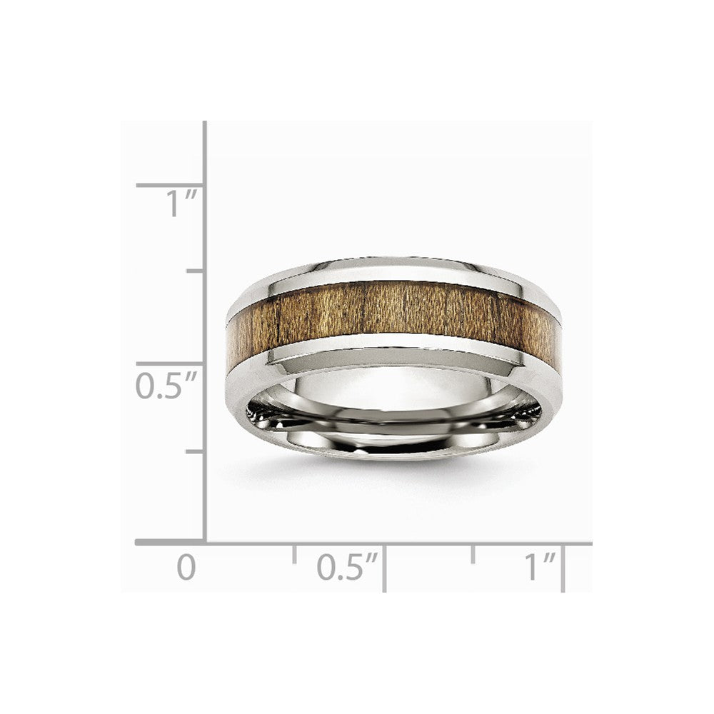 Chisel Stainless Steel Polished Wood Inlay Enameled 8.00mm Ring