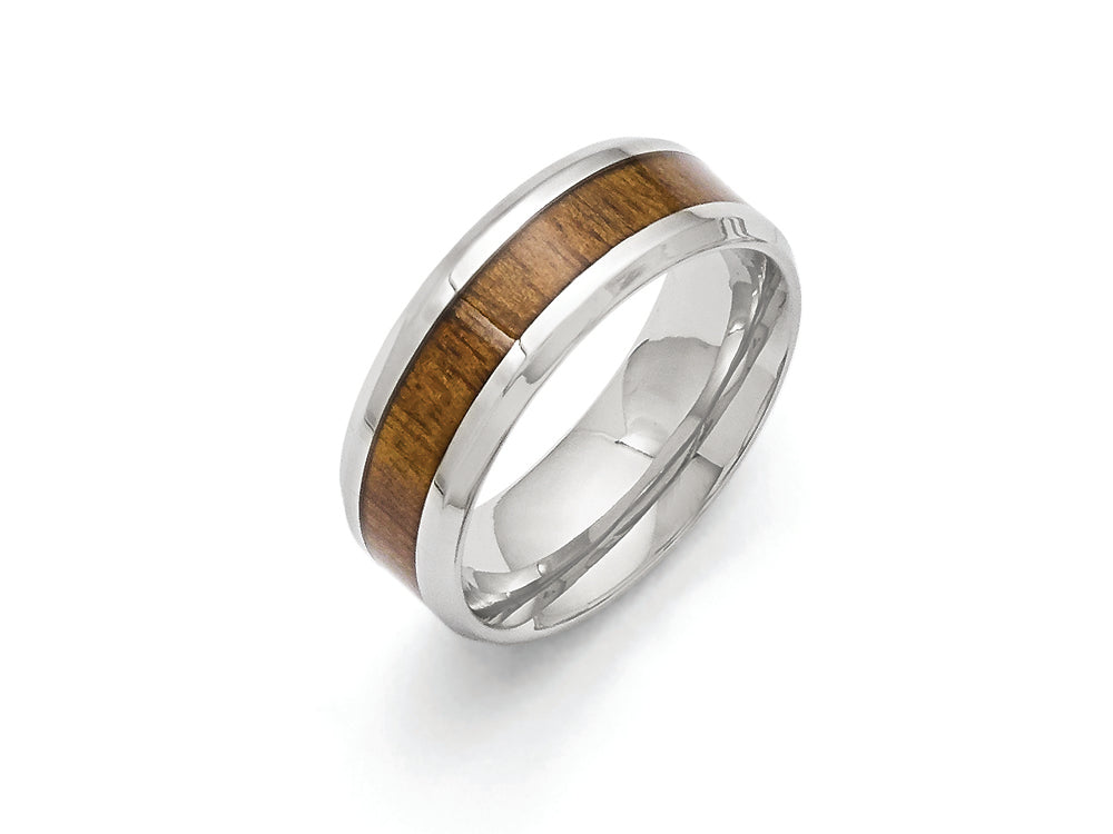 Chisel Stainless Steel Polished Wood Inlay Enameled 8.00mm Ring