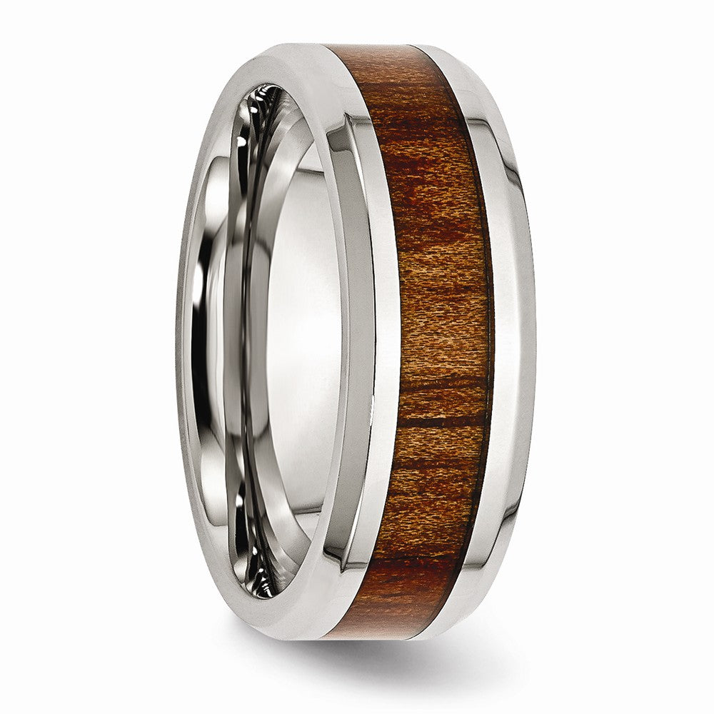 Chisel Stainless Steel Polished Red/orange Wood Enameled 8.00mm Ring