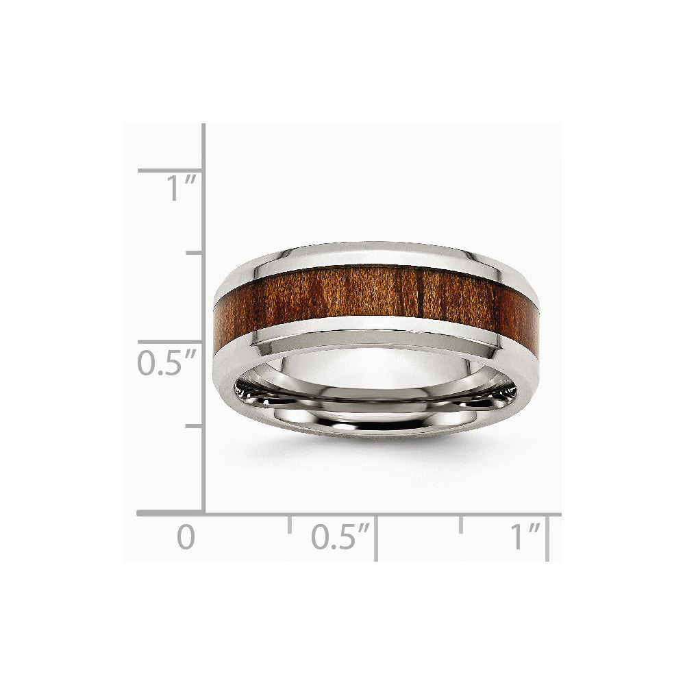 Chisel Stainless Steel Polished Red/orange Wood Enameled 8.00mm Ring