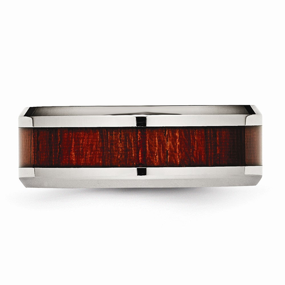Chisel Stainless Steel Polished Red Wood Inlay Enameled 8.00mm Ring