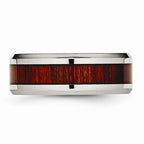 Chisel Stainless Steel Polished Red Wood Inlay Enameled 8.00mm Ring