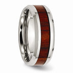 Chisel Stainless Steel Polished Red Wood Inlay Enameled 8.00mm Ring
