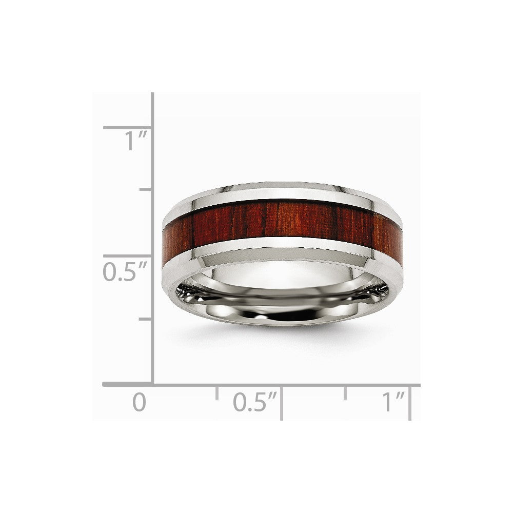 Chisel Stainless Steel Polished Red Wood Inlay Enameled 8.00mm Ring