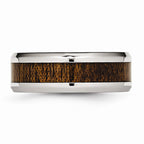 Chisel Stainless Steel Polished Brown Wood Inlay Enameled 8.00mm Ring