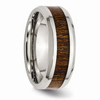Chisel Stainless Steel Polished Brown Wood Inlay Enameled 8.00mm Ring