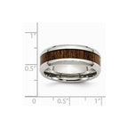 Chisel Stainless Steel Polished Brown Wood Inlay Enameled 8.00mm Ring