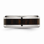 Chisel Stainless Steel Polished Black Wood Inlay Enameled 8.00mm Ring