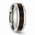 Chisel Stainless Steel Polished Black Wood Inlay Enameled 8.00mm Ring