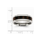 Chisel Stainless Steel Polished Black Wood Inlay Enameled 8.00mm Ring